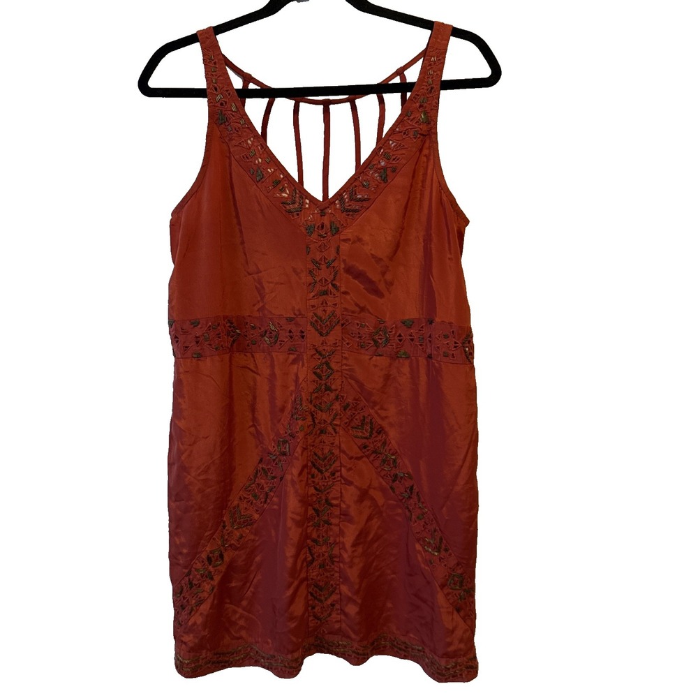 Urban Outfitters Ecote Burnt Orange Satin Beaded Strappy Dress‎ Women's M Boho